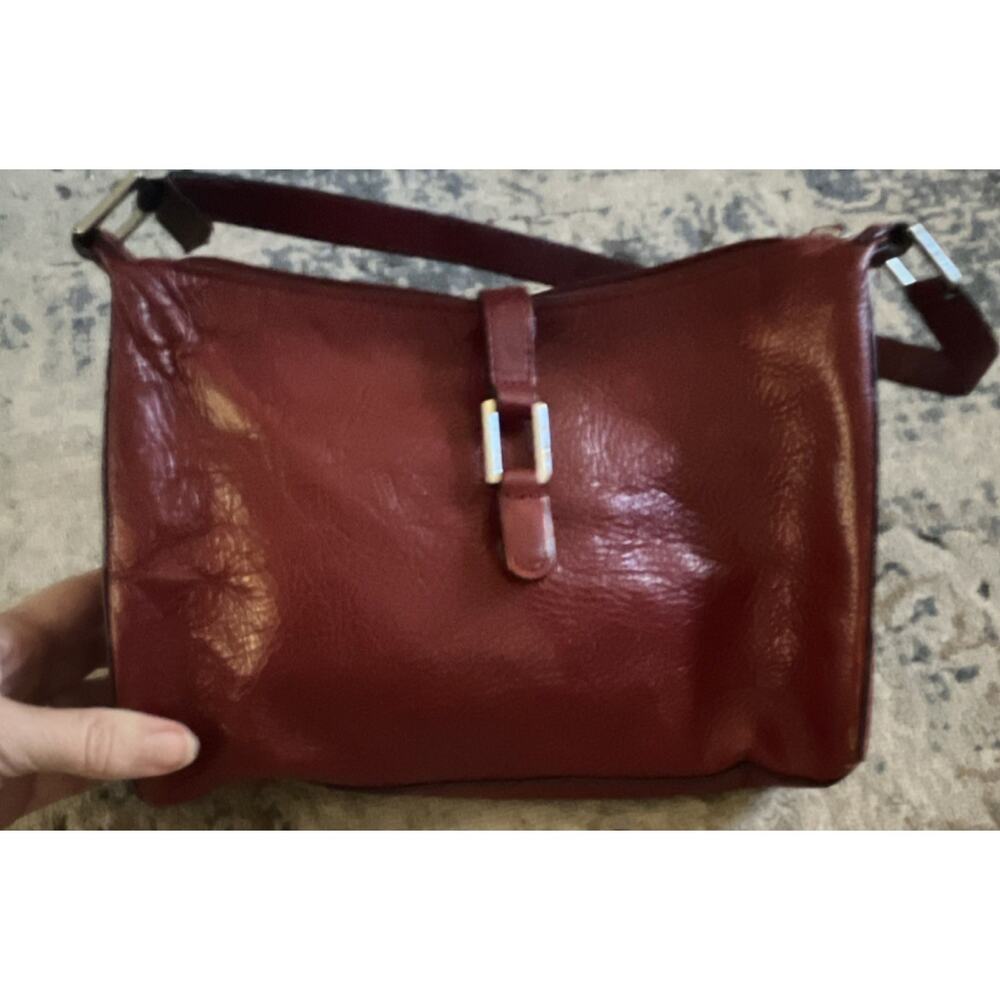 Italian Leather Women’s Burgundy Shoulder Bag Zip Closure Silver Hardware